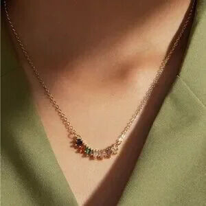 Gold Colored Crystal Pendant Necklace Gift Minimalist